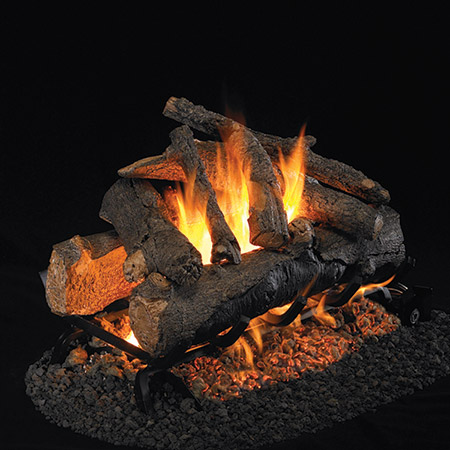 30" American Oak Vented Log Set / G45 Stainless Steel See-Thru Ember Burner - Peterson Real Fyre