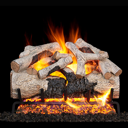 24" Charred Burnt Aspen Vented Log Set / G52 Stainless Steel Radiant Fyre Burner - Peterson Real Fyre