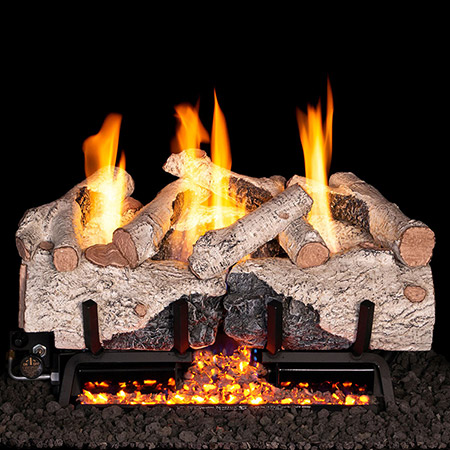 24" Charred Alpine Birch  Vent Free Log / G10 ANSI Certified Stainless Steel Burner - Peterson Real Fyre