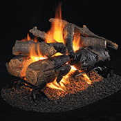 18" Charred American Oak Vented Log Set / G45 Stainless Steel See-Thru Ember Burner - Peterson Real Fyre
