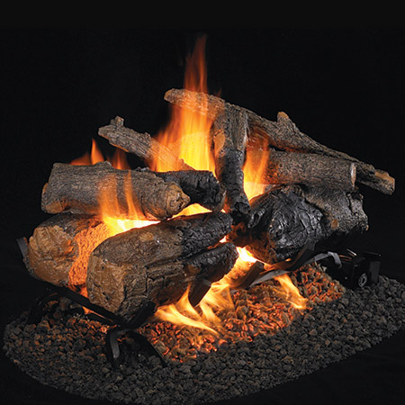 30" Charred American Oak Vented Log Set / G45 Stainless Steel See-Thru Ember Burner - Peterson Real Fyre