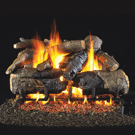 24" Charred American Oak Vented Log Set / G4 Ember Burner - Peterson Real Fyre