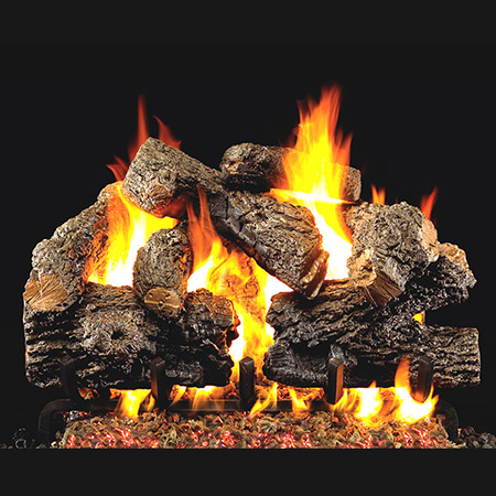 Charred Royal English Oak Vented Log Set / G4 Ember Burner - Peterson Real Fyre