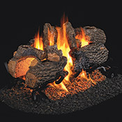 19" Charred Oak Vented Log Set / G45 Stainless Steel See-Thru Ember Burner - Peterson Real Fyre