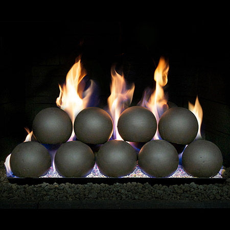 30" Epic Black 4" Fyre Spheres / P45 Dual Pan Burner - Peterson Real Fyre