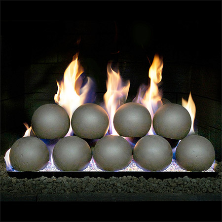 24" Graystone 4" Fyre Spheres / P45 Dual Pan Burner - Peterson Real Fyre