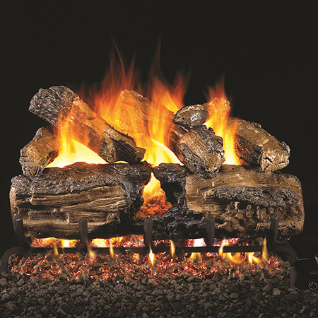 30" Burnt Split Oak Vented Log Set / G4 Ember Burner - Peterson Real Fyre