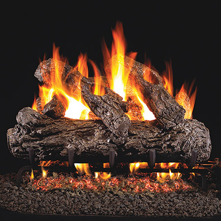 18" Rustic Oak Vented Log Set / G45 Ember Burner - Peterson Real Fyre