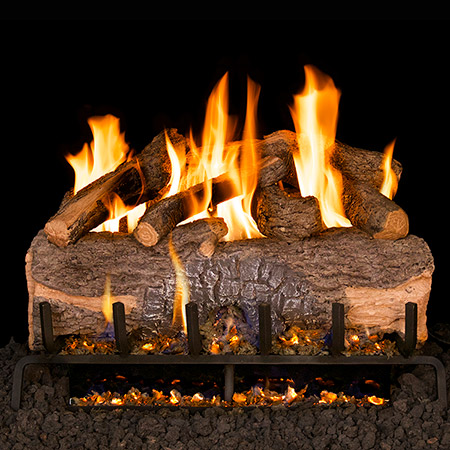 30" Mountain Crest Oak Vented Log Set / G31 Three Tiered Burner - Peterson Real Fyre