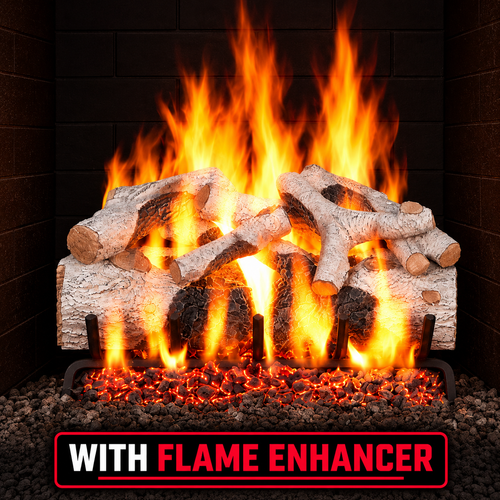 18" Charred Mountain Birch Vented Log Set / G45 Ember Burner With FREE Flame Enhancement Kit - Peterson