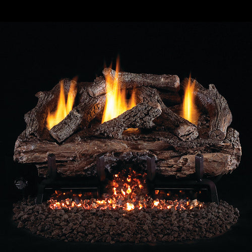 Charred Aged Split Oak Vent Free Log / G10 ANSI Certified Burner - Peterson Real Fyre