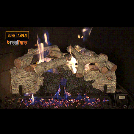 Charred Burnt Aspen Vented Log Set / G52 Radiant Fyre Burner - Peterson Real Fyre
