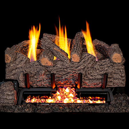 Charred Gnarled Oak Vent Free Log / G10 ANSI Certified Stainless Steel Burner - Peterson Real Fyre