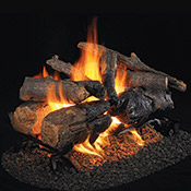 24" Charred American Oak Vented Log Set / G45 Stainless Steel See-Thru Ember Burner - Peterson Real Fyre