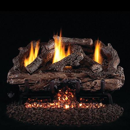 Charred Aged Split Oak Vent Free Log / G10 ANSI Certified Burner - Peterson Real Fyre