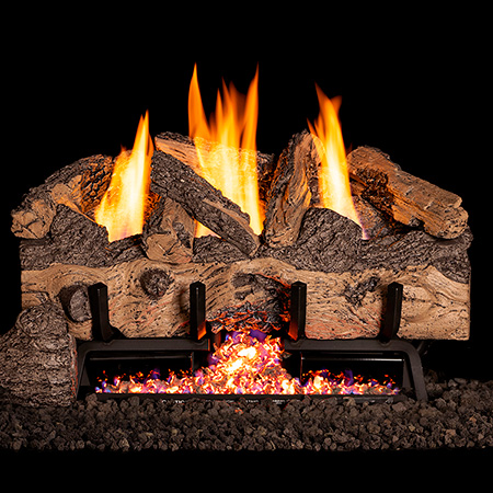 30" Charred Gnarled Split Vent Free Log / G10 ANSI Certified Stainless Steel Burner - Peterson Real Fyre