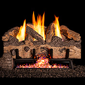 18" Charred Gnarled Split Vent Free Log / G10 ANSI Certified Burner - Peterson Real Fyre