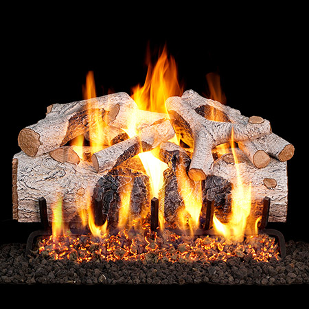 30" Charred Mountain Birch Vented Log Set / G45 Ember Burner - Peterson