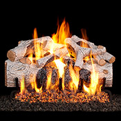 18" Charred Mountain Birch Vented Log Set / G45 Stainless Steel Burner - Peterson