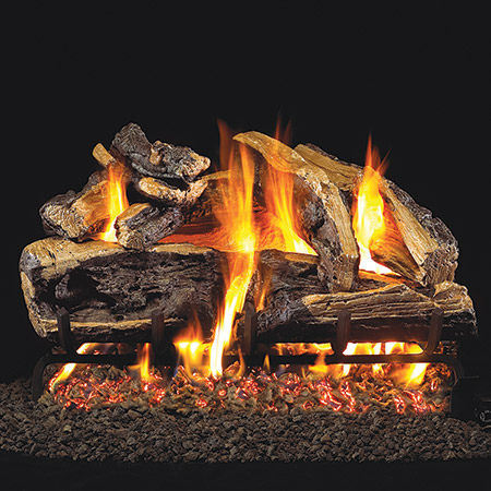 30" Charred Rugged Split Oak Vented Log Set / G45 Stainless Steel Burner - Peterson Real Fyre