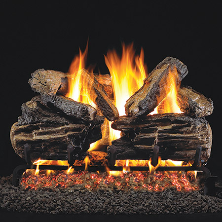 24" Charred Split Vented Log Set / G4 Ember Burner - Peterson Real Fyre