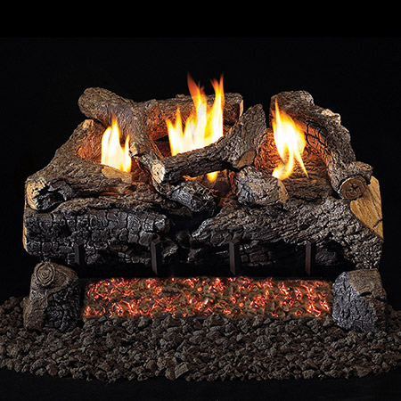 24"  Evening Fyre Charred Vent Free Log / G18 ANSI Certified See-Thru Burner - Peterson Real Fyre