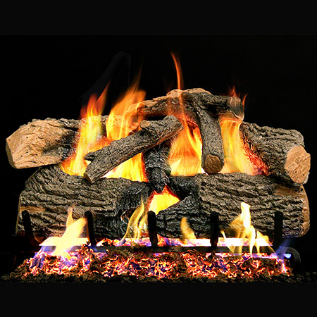 24" Charred Evergreen Oak Vented Log Set / G52 Stainless Steel Radiant Fyre Burner - Peterson Real Fyre