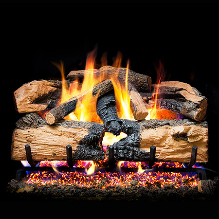 30" Charred Evergreen Split Oak Vented Log Set / G52 Radiant Fyre Burner - Peterson Real Fyre