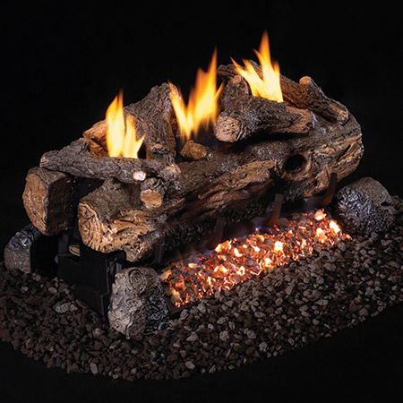 24"  Evening Fyre Split Vent Free Log / G18 ANSI Approved See-Thru Burner - Peterson Real Fyre