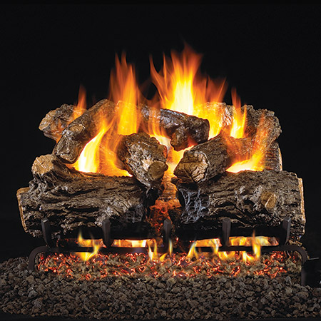 24" Burnt Rustic Oak Vented Log Set / G4 Ember Burner - Peterson Real Fyre
