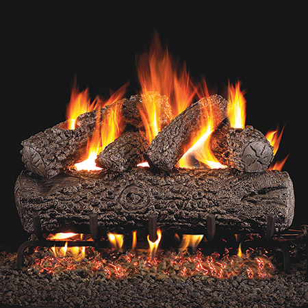 24" Post Oak Vented Log Set / G4 Ember Burner - Peterson Real Fyre