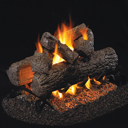 18" Golden Oak Vented Log Set / G45 Ember Bed See-Thru Burner - Peterson Real Fyre