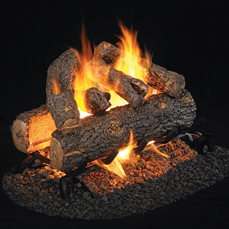 16" Golden Oak Designer Plus Vented Log Set / G45 Stainless Steel See-Thru Ember Burner - Peterson Real Fyre