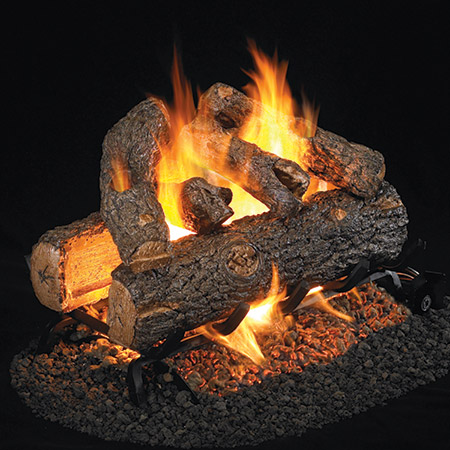 18" Golden Oak Designer Plus Vented Log Set / G45 Stainless Steel See-Thru Ember Burner - Peterson Real Fyre