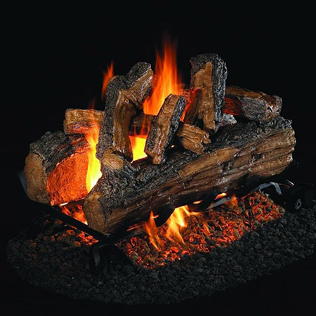 18" Split Oak Designer Plus Vented Log Set / G45 Stainless Steel See-Thru Ember Burner - Peterson Real Fyre