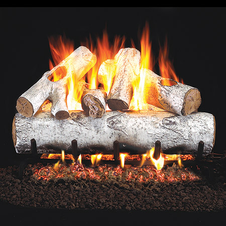 24" White Birch Vented Log Set / G4 Ember Burner - Peterson Real Fyre