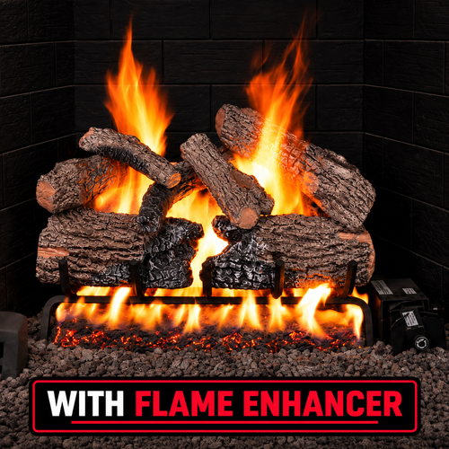 18" Charred Oak Vented Log Set / G45 Ember Burner With FREE Flame Enhancement Kit - Peterson