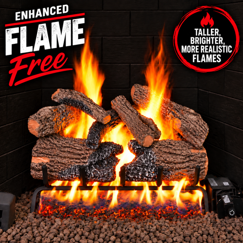 18" Charred Oak Vented Log Set / G45 Ember Burner With FREE Flame Enhancement Kit - Peterson