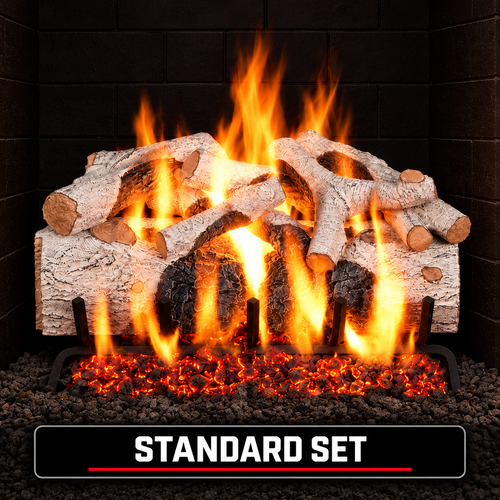 18" Charred Mountain Birch Vented Log Set / G45 Ember Burner With FREE Flame Enhancement Kit  - Peterson
