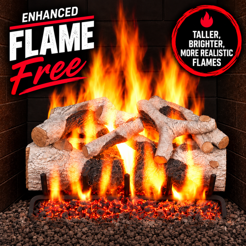 18" Charred Mountain Birch Vented Log Set / G45 Ember Burner With FREE Flame Enhancement Kit  - Peterson