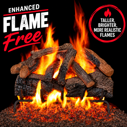 24" Charred Majestic Oak Vented Log Set / G45 Ember Burner With FREE Flame Enhancement Kit - Peterson Real Fyre