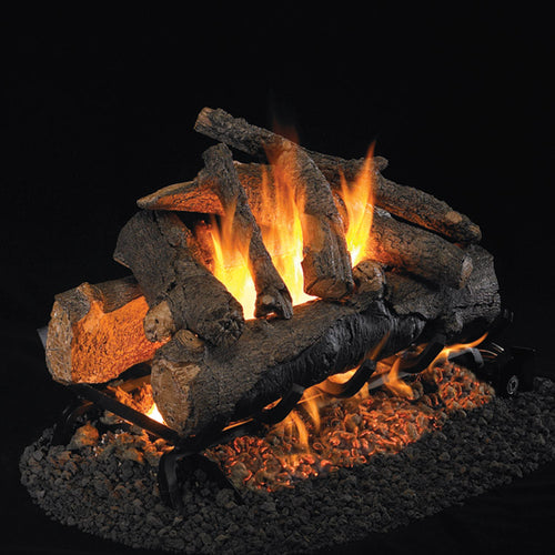 18" American Oak Vented Log Set / G45 Stainless Steel See-Thru Ember Burner - Peterson Real Fyre