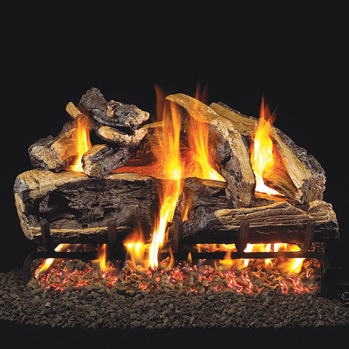 24" Charred Rugged Split Oak Vented Log Set / G4 Ember Burner - Peterson Real Fyre