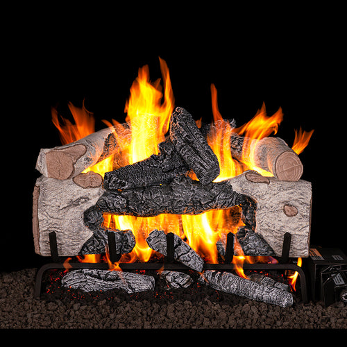 24" Charred Cinder Birch Vented Log Set / G4 Ember Burner - Peterson Real Fyre