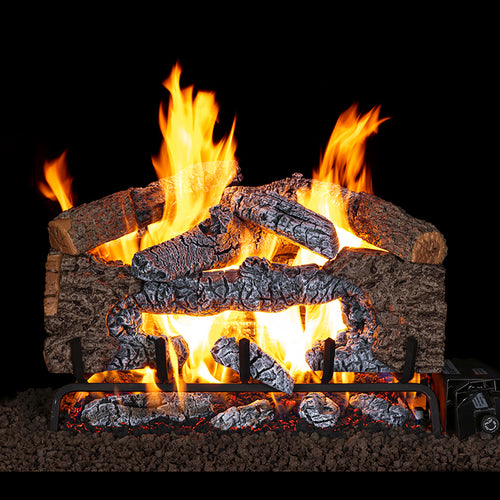 24" Charred Cinder Oak Vented Log Set / G4 Ember Burner - Peterson Real Fyre