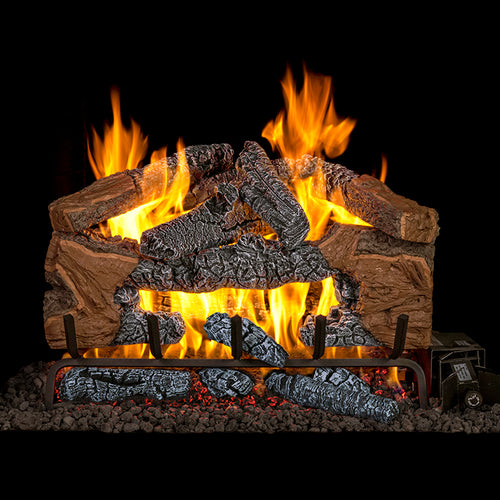 24" Charred Cinder Split Vented Log Set / G4 Ember Burner - Peterson Real Fyre