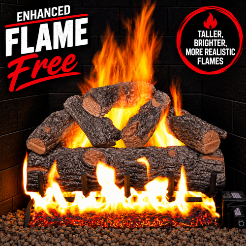 18" Golden Oak Designer Plus Vented Log Set / G45 Ember Burner With FREE Flame Enhancement Kit - Peterson